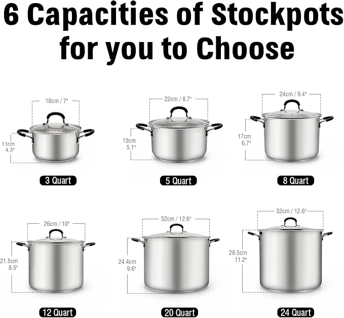 Cook N Home Professional 3 Quart Stainless Steel Stock Pot with Lid | Induction Cookware for Soup, Canning,Oven Safe, Dishwasher Safe