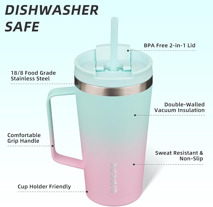 BJPKPK 18oz Insulated Tumbler with Handle, Lid & Straw, Stainless Steel | Double Wall Vacuum Insulated Coffee Travel Mug - Keeps Cold & Hot, BPA Free, Cupholder Fit for Office, Gym & Travel
