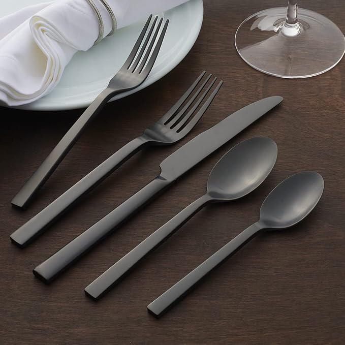 Oneida Chefs Table Midnight Matte 20-Piece Silverware Set for 4, Flatware | midnight, dishwasher safe | includes knives, forks, and spoons | heavy duty, cutlery set, utensil set
