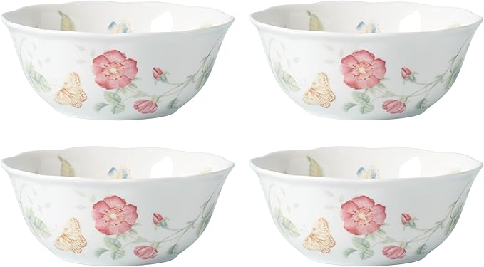 Lenox Butterfly Meadow Large All-Purpose Bowls, Salad Bowl Set for 4 | dishwasher safe | versatile for cereal, soup, or salad | multi-purpose bowl | 34oz capacity, . inch diameter