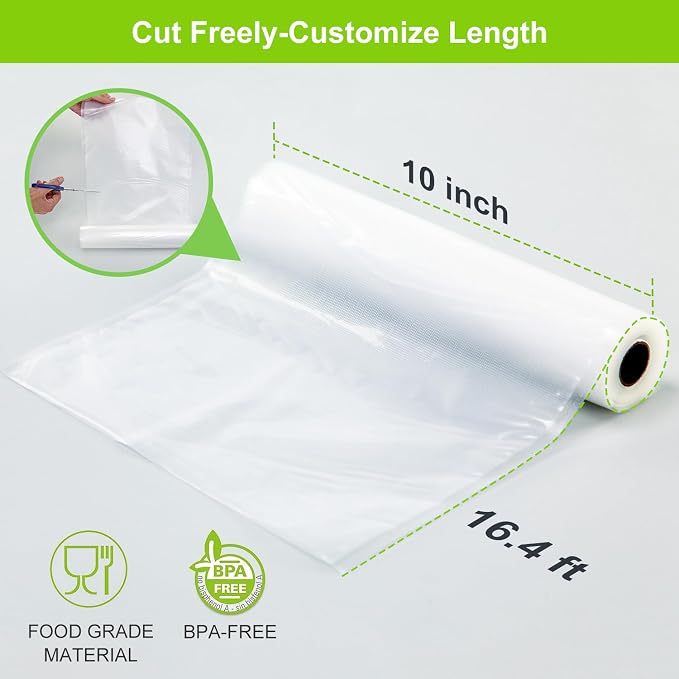MAGIC SEAL Vacuum Sealer Bags, 3 Rolls 10’’ x 16.4’ Textured Vac Seal Bags for Food Storage, Meal Prep or Sous Vide, BPA Free, Commercial Grade - Not Work with MS175 Nozzle Sealers