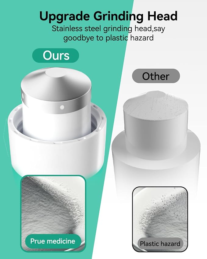Pill Crusher Fine Powder, Pill Grinder & Cutter, Storage Box, Cyan | Stainless Steel Pestle, Pill, Vitamins, Tablets, Crusher for Elderly, Pets, Easy to Use, Crushes Medications into Fine Powder