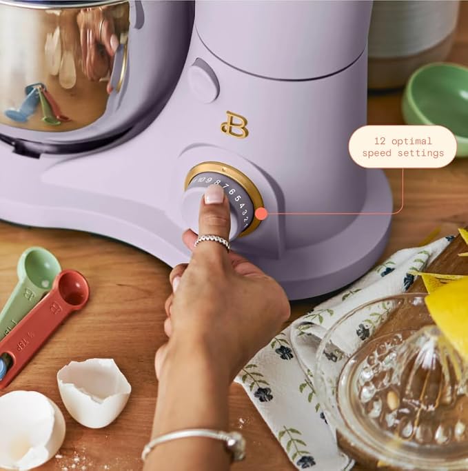 Beautiful 3.5Qt Stand Mixer by Gourmias, Tilt-Head Electric Mixer with 12 Speeds, Stainless Steel Bowl, Compact Kitchen Mixer for Baking, Dough, Whipping and Mixing (Lavender)