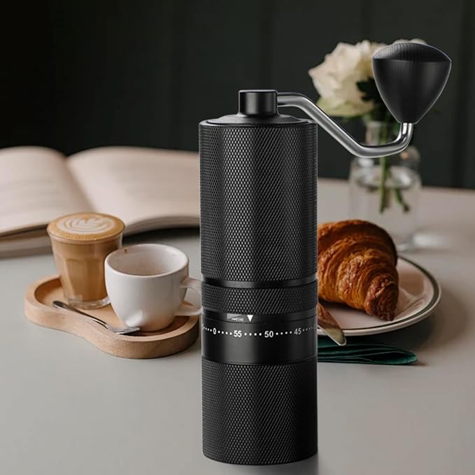 Manual Coffee Grinder with Stainless Steel Burr, Hand Coffee Grinder External Adjustable Grind Setting for Espresso, French Press (Black)