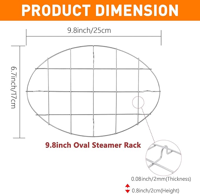 9.8 Inch Oval Cookie Cooling Rack, 304 Stainless Steel Thickened Cooling Rack, 0.8 Inch Height Heavy Duty Cookware for Baking, Cooking & Food Cooling, 1 Piece