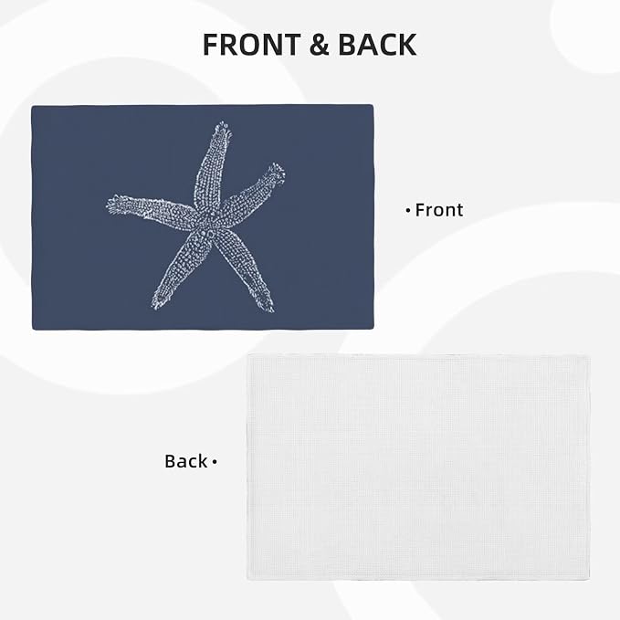 Summer Coastal Placemats Set of 4, Beach Theme Ocean Navy Blue Starfish Decorative Table Mat 12 x 18 Inch Heat Resistant Non Slip Line Fabric Nautical Place mat for Dining Table
