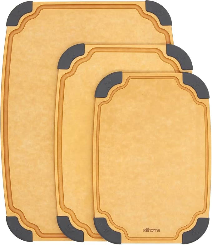 Essential Series 3-in-1 Cutting Board Set, Knife Friendly, Dishwasher Safe, Juice Groove, Reversible, Non-Porous, Eco-Friendly, Set of 3