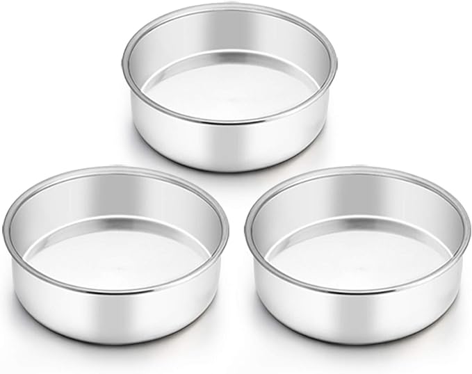 TeamFar 6 Inch Cake Pan, Stainless Steel Round Smash Cake Pan Baking Pans | Set of 3, Tier Cake Baking Pans, Fit in Pot Pressure Cooker Air Fryer, Healthy, Non-Toxic, Mirror Finish, Dishwasher Safe