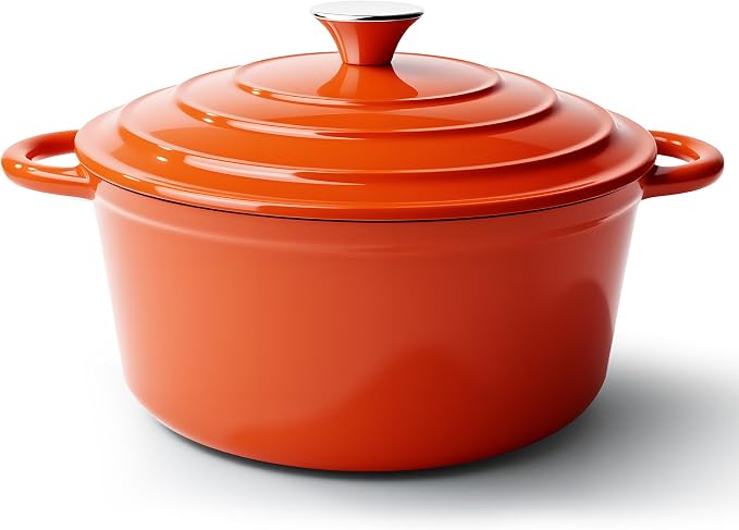4.5 Quart Dutch Oven Pot with Lid, Non Stick Enameled Cast Iron Dutch Oven for Bread Baking, Heavy-Duty, Oven Safe Ceramic Cookware Up to 500°F for Baking, Braising, Stews, Roasting, Orange