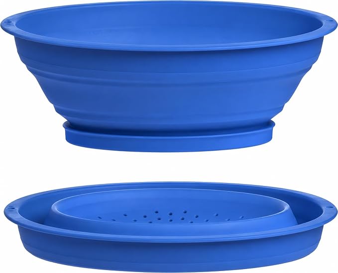 Progressive International 3.5 Cup Collapsible Mini Fruit Vegetable Colander Strainer Water Drainer (Blue, 1- Pack)