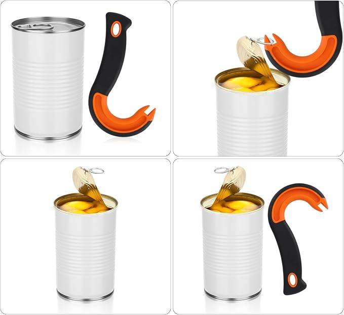 Easy Open Ring Pull Can Opener, J Hook Can Opener Pull Tab with No-Slip Grip for Seniors Kids Weak Hands Manual Soda Beer Pop Top Tin Bottle Jar Lid Lifter Tool (Orange)