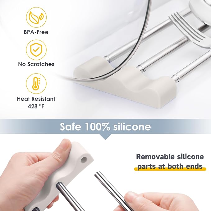 Tomorotec Adjustable Over-The-Sink Kitchen Rack, BPA-Free, White | Holds 16.5 Lbs; For Dishcloths, Sponges, and Brushes - Heat-Resistant Stainless Steel with Slim, Expandable Design