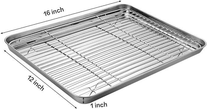 M MCIRCO Baking Sheet with Cooling Rack, Baking Mat Set, Set of 6 | Stainless Steel Cookie Pan with Cooling Rack, 2 Sheets + 2 Racks + 2 Mats,Baking Pan, Size 16 x 12 x 1 Inch Easy Clean