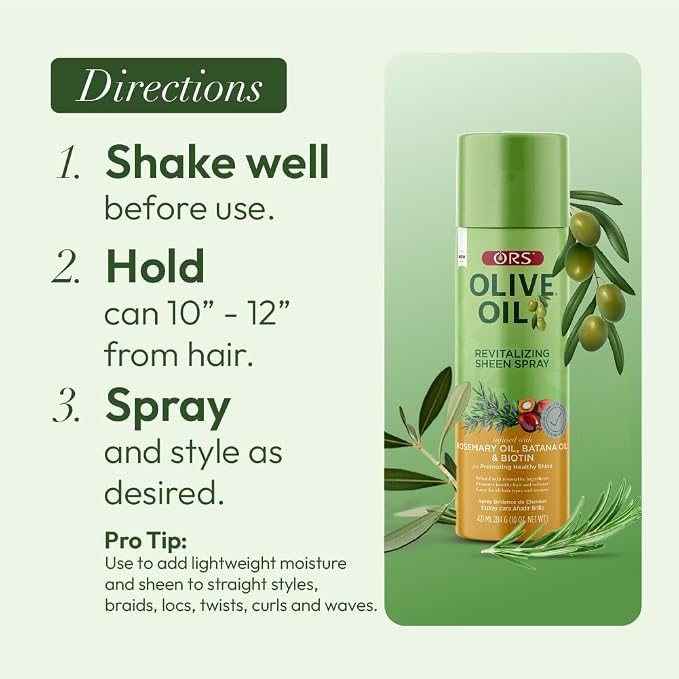 ORS Olive Oil Revitalizing Sheen Spray with Rosemary, Batana & Biotin Oil 10 Ounces (Pack of 3)
