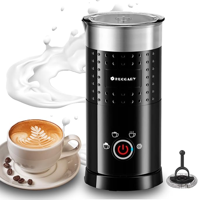 4 in 1 Milk Frother，Electric Milk Frother and Steamer 300ml，Fast Frothing | Stainless Steel Inner,Automatic Hot& Cold Foam Maker and Milk Warmer For Latte, Cappuccinos, Macchiato（Black）