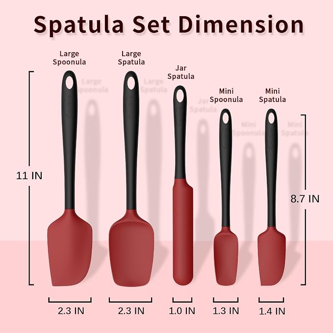 Coukre Silicone Spatula Set of 5,High Temperature Resistant, Food Grade Silicone, Dishwasher Safe, for Baking, Cooking (Red Black)