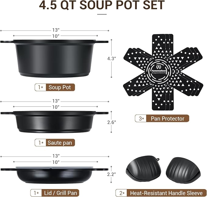 8-Piece Ceramic Nonstick Cooking Pot Set with Lid, 4.5 Qt Soup Pot, All-in-One Stock Pot for All Stoves, Dishwasher Safe & Easy to Clean, Induction Ready, PFAS Free, for Stews, Soups & Pasta