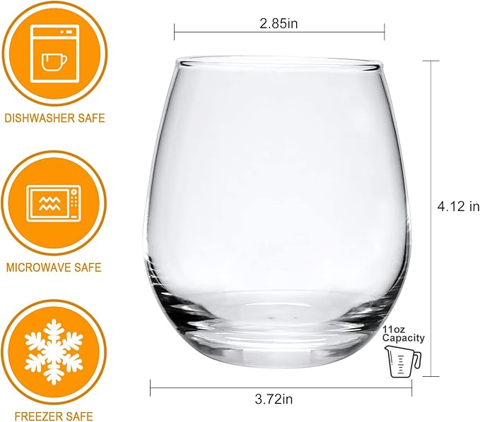 Stemless Wine Glasses Set of 12,16 OZ Stemless Wine Glass Cups | Clear Christmas Red Wine Glassware, White Wine Glass Tumblers, Elegant Crystal Bourbon Glasses, Water Cups, Wine, Whiskey