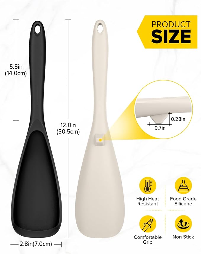 Pack of 2 Cooking Spoons for Non Stick Cookware, Multifunction Spatula Spoon BPA-Free, One-Piece Design, Suitable for Scooping, Scraping, Serving and Mixing(BLACK-KHAKI)