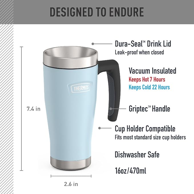 THERMOS ICON SERIES, Stainless Steel Mug, Glacier, 16 oz | BPA Free Material