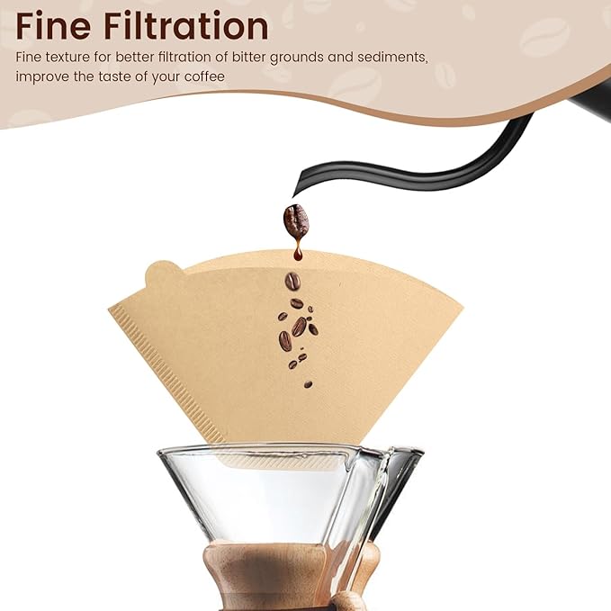 Clinuse 200Pcs Cone Coffee Filters #2, Unbleached No Blowout Paper Filters | Disposable Natural Wood Pulp Coffee Filter 2-6 Cup, Premium Size 02 Filters Compatible with Pour Over and Drip Coffee Maker