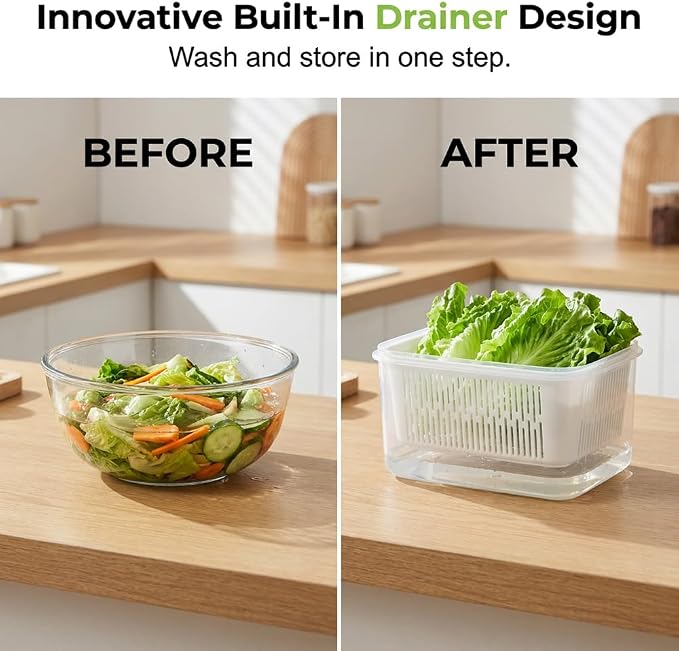 Food Storage Containers for Fridge with Removable Colander, Fruit Storage Containers with Lids, Leakproof Produce Containers Fridge Organizers and Storage for Berry Fruits Vegetables(Gray, S+M+L)