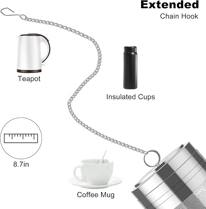 Numola Large Tea Infusers for Loose Tea | Extra Fine Mesh, 304 Stainless Steel, Extended Chain Hook, For Spice Cooking, For Teapot Cup
