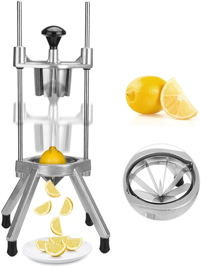 Commercial Lemon Cutter, 8-Wedge Citrus Wedger, 420 Stainless Steel | Lever-assisted cutting, cast aluminum body, V-shaped blade set, non-slip feet, clean uniform wedges, less fruit waste