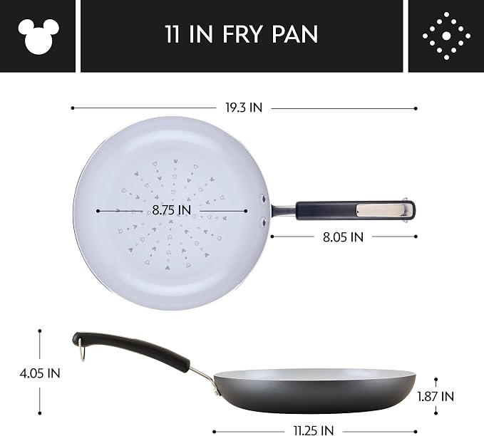 Farberware Disney Monochrome Ceramic Nonstick Frying Pan/Skillet, Dishwasher Safe, 11 Inch Non Stick Open Fry Pan - Black