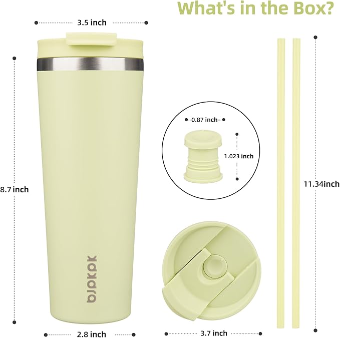 BJPKPK 26 oz Coffee Tumbler with Straw, Insulated Stainless Steel Cup | Double Wall Vacuum, Leak Proof Lid, Keeps Hot/Cold/Iced, BPA Free, Dishwasher Safe, Travel & Outdoor, Macaron Green