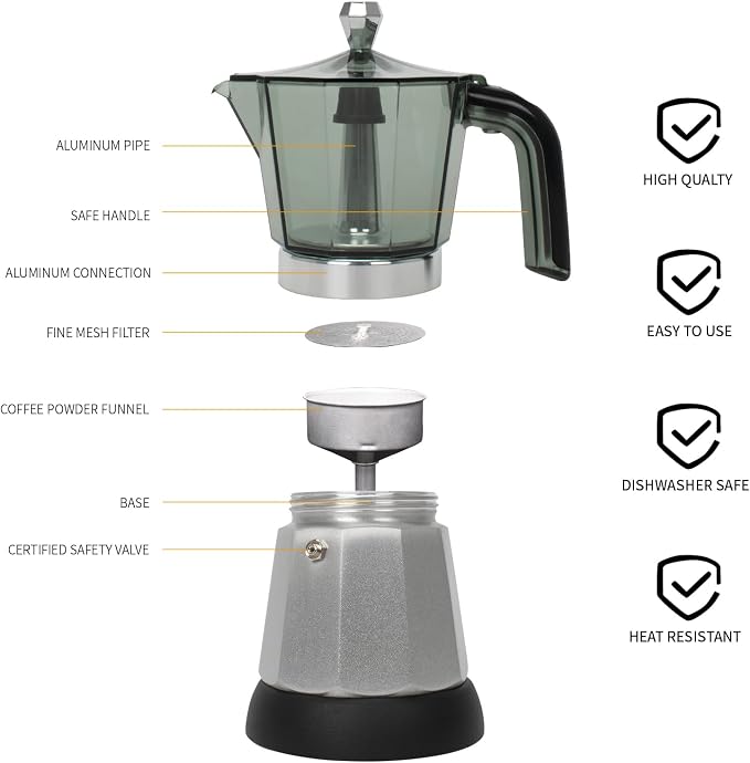 LAOION 6 Cup Manual Espresso Maker, Small Espresso Machines for Home | Cuban Coffee Maker with Detachable Base & Overheat Protection,Cafeteras Electricas Modernas Moka Pot,Greca Electrica De Cafe