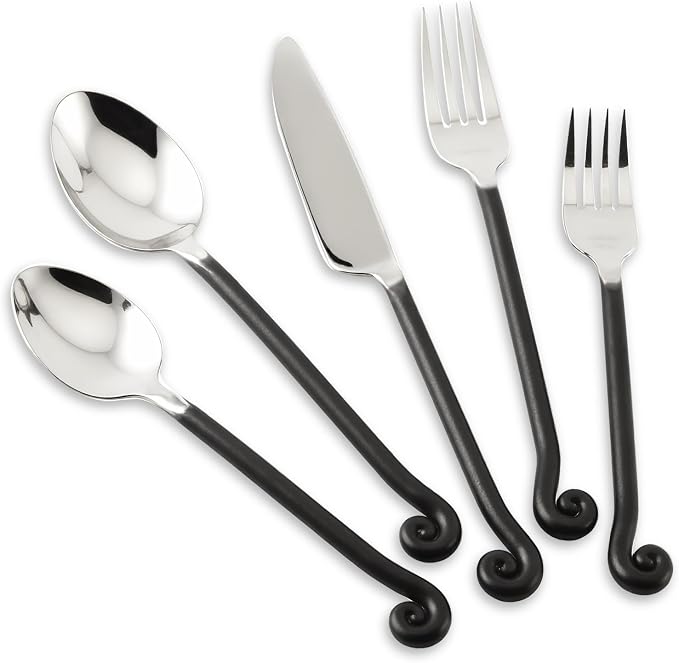 Silverware Set Musical Note Antiqued Black Handle Service for 4 | 20-Piece 18/10 Stainless Steel Flatware, Knife Fork Spoon Cutlery Set, Daily Use Wedding Housewarming Gift, Dishwasher Safe