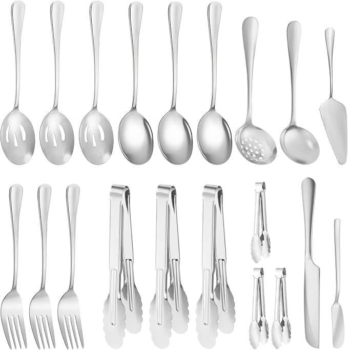 Serving Utensils Set, 20-Piece Stainless Steel Buffet Serving Spoons and Forks for BBQ, Catering, Parties, Weddings, Family Gatherings - Silver