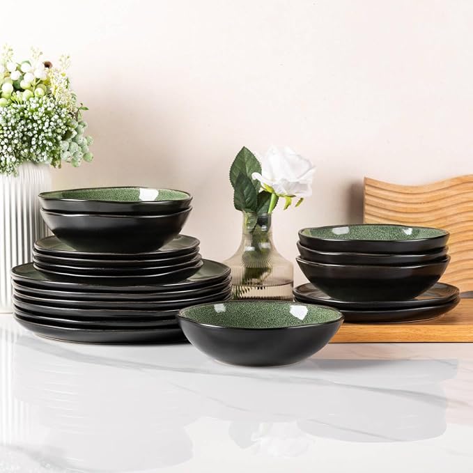 AmorArc Ceramic Dinnerware Sets for 4, 12Pcs Plates and Bowls Sets Dishes | Stoneware Handmade Reactive Glaze Dinner Set, Highly Scratch Resistant | Dishwasher & Microwave Safe Dishware