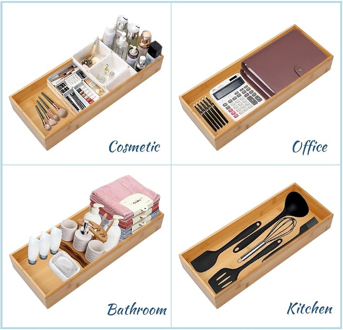 PRATIQUE Bamboo Drawer Organizer - Kitchen Utensil Organizer Silverware Tray Cutlery Holder，Office Desk Supplies and Accessories (8.9x5.9x2.6 inch)
