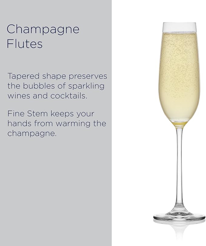 Mikasa Lana Champagne Flutes Glasses, Set of 4, 8.25 Ounce, Clear