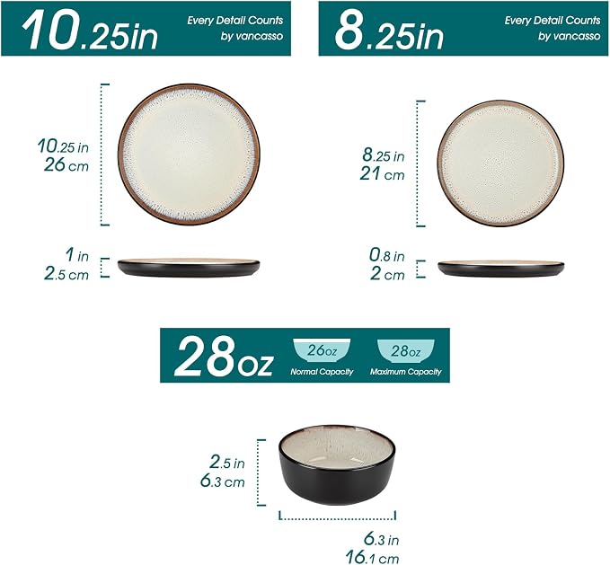 vancasso Plates and Bowls Sets, Ceramic Dinnerware Sets Stoneware Kitchen Dishes Dishware Mircowave and Dishwasher Safe, 18 Pieces, Oyster White