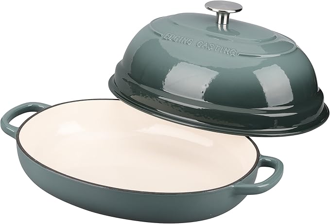 EDGING CASTING Enameled Oval Cast Iron Dutch Oven Pot with Lid, Bread Dutch Oven for Sourdough Bread Baking, Dutch Oven Bread, Bread Oven, 6QT, Slateblue