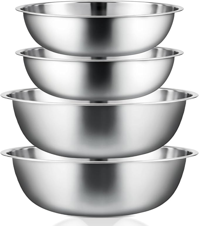 Stainless Steel Mixing Bowls Set - 4-Piece Polished Mirror Nesting Bowls 2 Pcs 8-Quart and 2 Pcs 16-Quart Flat Base Ideal for Kitchen, Cooking, Baking and Storage, Shallow