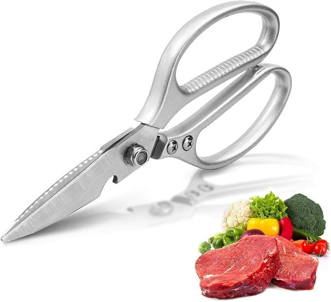 8.5”Kitchen Shears for Food Chef Scissors Heavy Duty Culinary Scissors | Heavy Duty, Large Handle, Ultra Sharp Serrated Blade, Cutting Poultry Bones, Scraping Fish Scales, Open Beer, Multifunctional