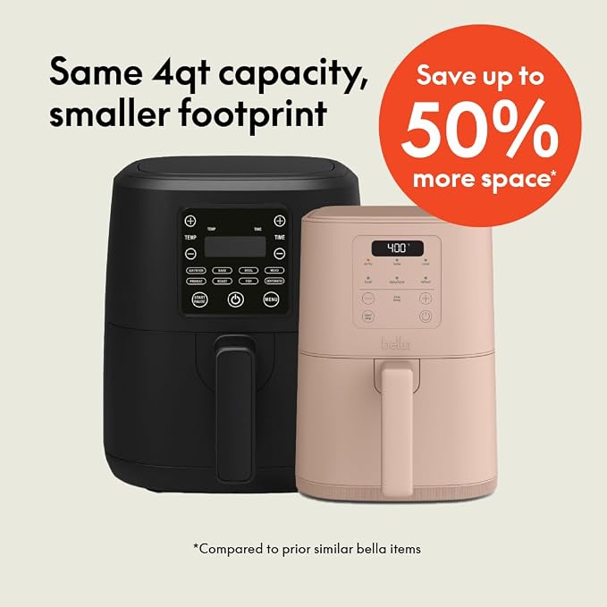 bella Fits-anywhere™ Slim Air Fryer, 4qt Ceramic Airfryer, Blossom