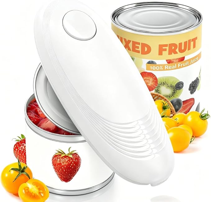 Electric Can Opener, Food Safe Automatic Can Opener with Smooth Edge, Open Your Cans with A Simple Press of Button, Can Opener Electric Kitchen Gifts for Seniors and Arthritis (White)
