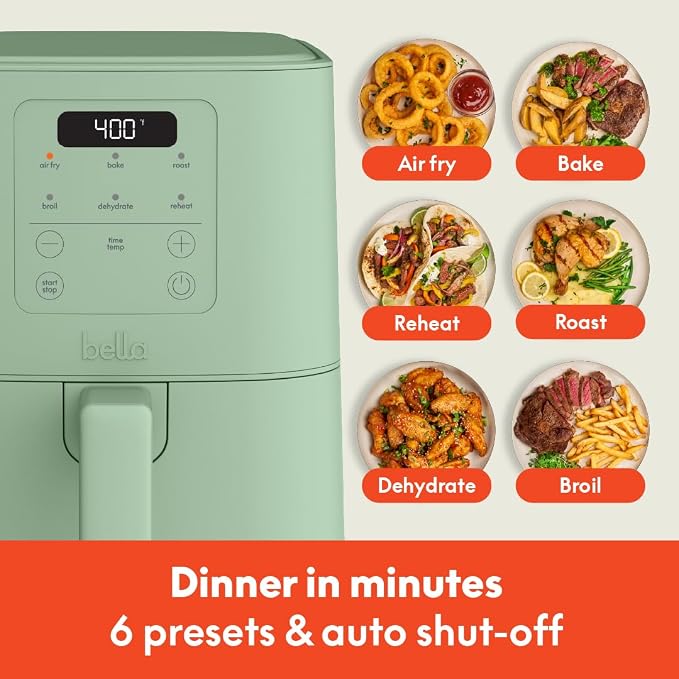 bella Fits-anywhere™ Slim Air Fryer, 4qt Ceramic Airfryer, Seaglass