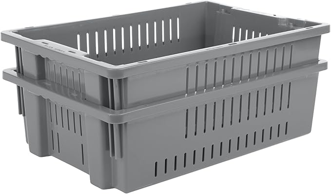 Hudson Exchange 20 x 13 x 5.6" (4 Pack, 4.5 Gallon) Agricultural Nest and Stack Vented Crate Handled Storage Container Tote, Gray