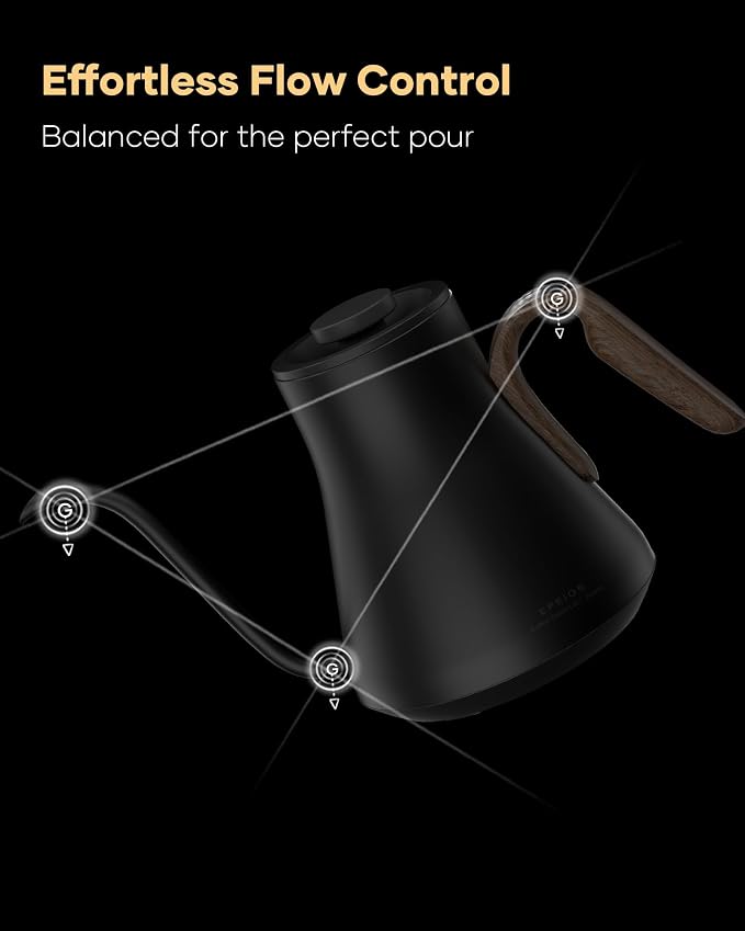 Cocinare Gooseneck Electric Kettle, ±1°F Precise Temperature Control, 1500W Fast Heating, Pour Over Coffee & Tea Kettle with Brew Timer & Keep Warm, Stainless Steel, 0.9L (Goya Walnut)