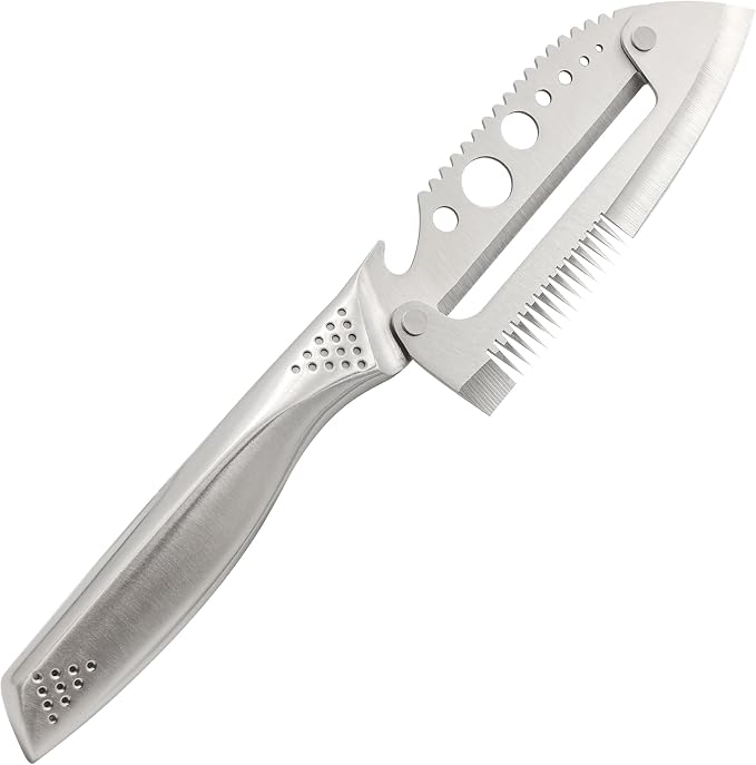 7IN1 Utility Peeler & Shredder with Seamless Steel Handle | Multi-Function Vegetable Peeler Shredder Slicer Stem Remover Fish Scaler Lid & Can Opener, Dishwasher Safe, Right Hand Only