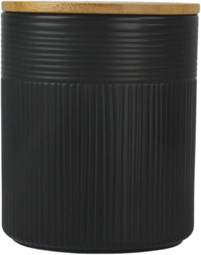 10 Strawberry Street Luca Matte Black Embossed Ceramic Kitchen Canister Set, Set of 3, Bamboo Lids