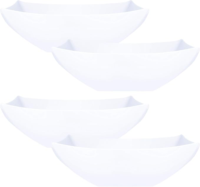 PLASTICPRO Disposable 64 ounce Square Serving Bowls, Party Snack or Salad Bowl, Large Plastic Elegant White Pack of 4