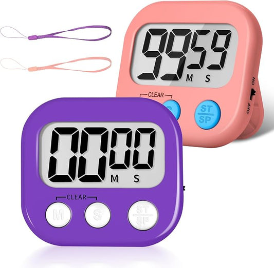 ZILLEEN Classroom Timer for Kids Teachers 2 Pack Digital Timers Pur Pk | Strong Magnetic, Large Screen, Big Button, Teacher Classroom Must Haves Kitchen Timers for Cooking Egg Exercise Study
