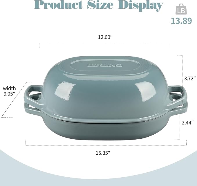 EDGING CASTING Enameled Cast Iron Oval Dutch Oven Pot with Lid, Dutch Oven for Sourdough Bread Baking, Bread Oven, Bread Dutch Oven, Oval Bread Pan, 7qt, Seasalt